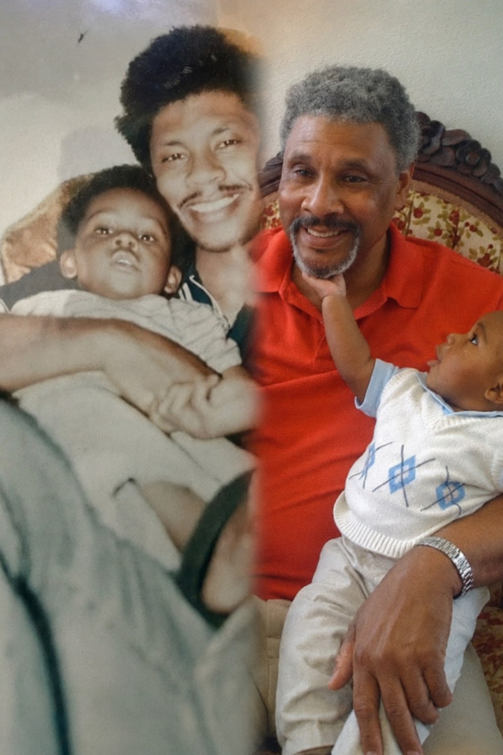 A family portrait featuring a father with his son and grandson